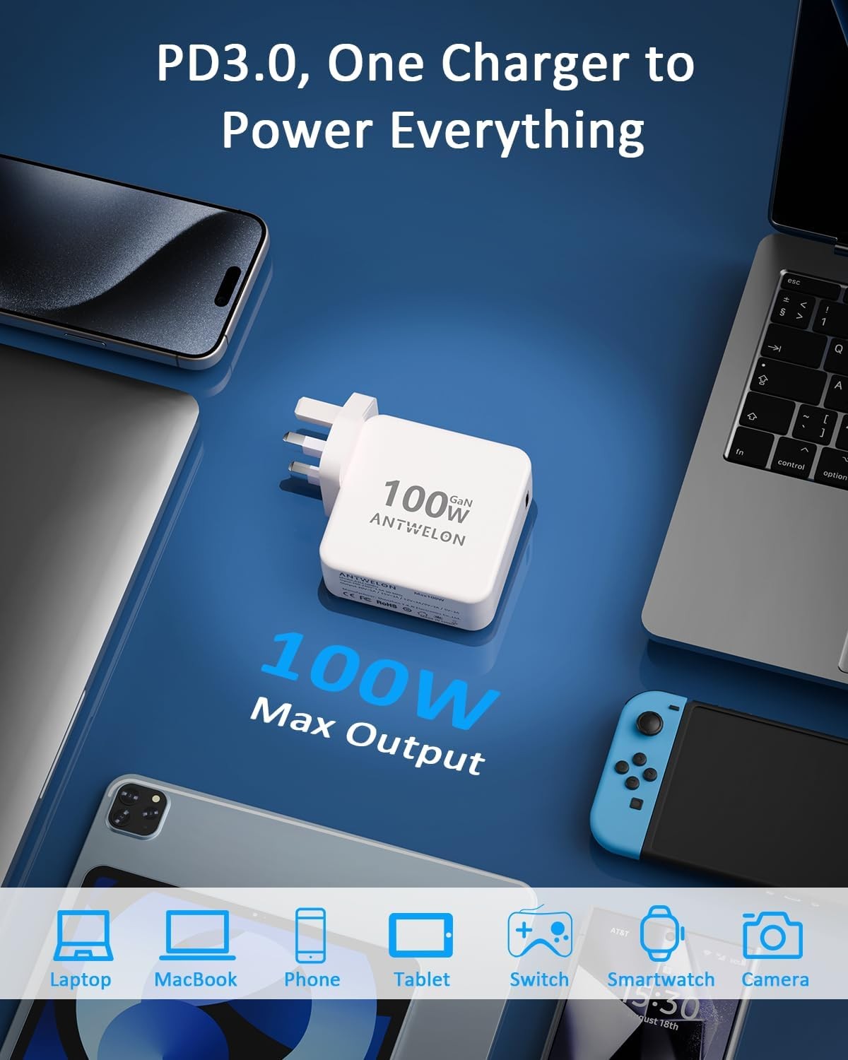 100W USB-C GaN Fast Charger – Compact Power Delivery PD Wall Adapter (White) - Image 5