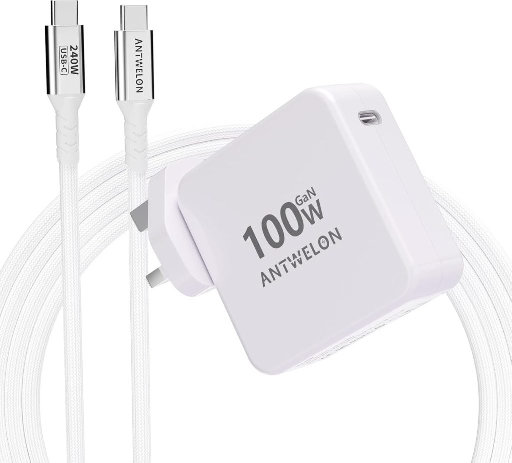 100W USB-C GaN Fast Charger – Compact Power Delivery PD Wall Adapter (White)