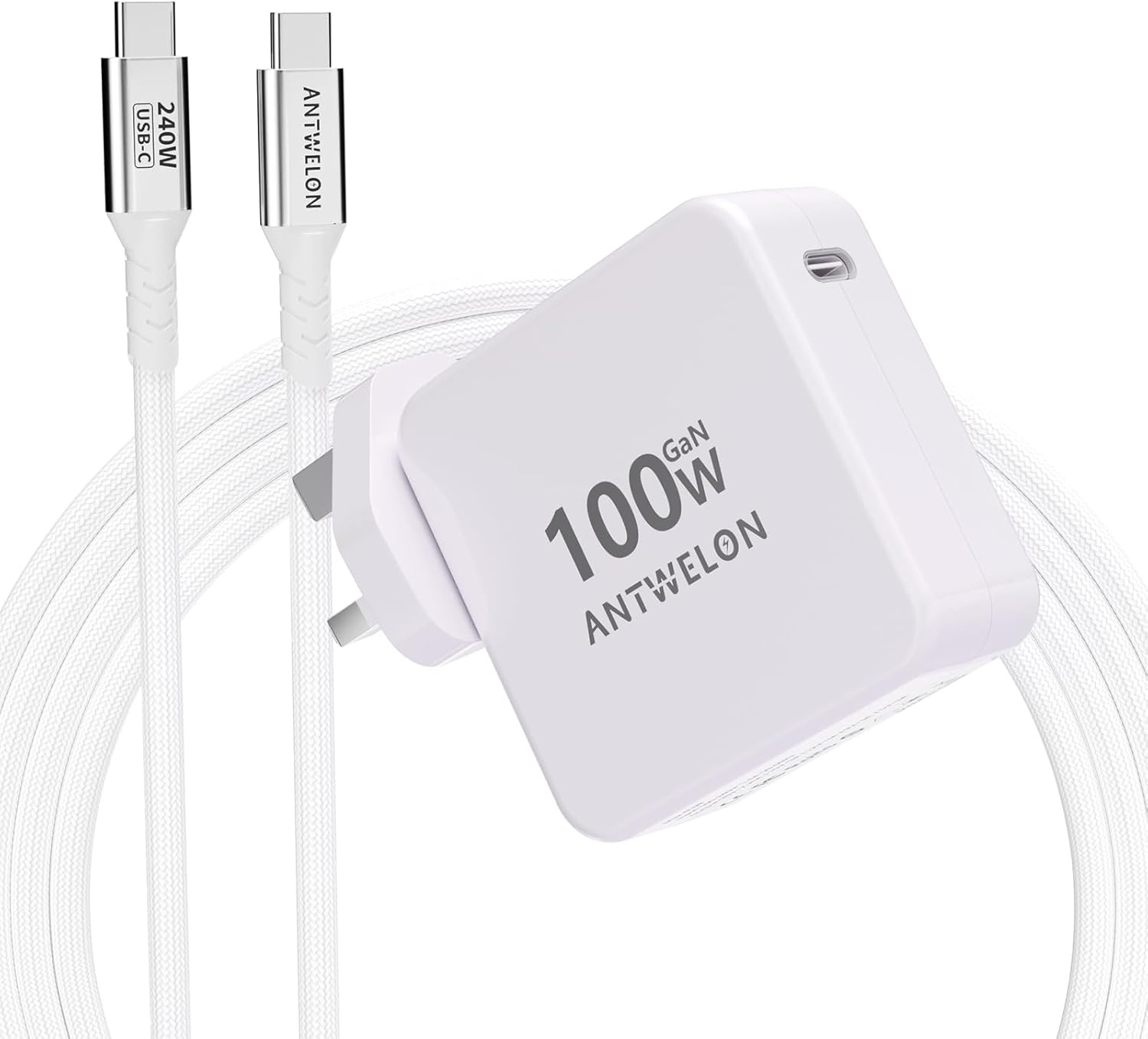 100W USB-C GaN Fast Charger – Compact Power Delivery PD Wall Adapter (White)