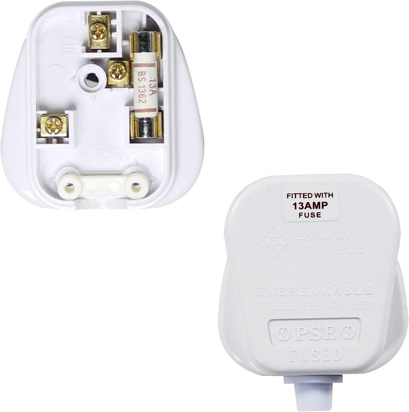 13A Fused 3-Pin UK Mains Plug White – Heavy Duty Rewireable Electrical Power Plug