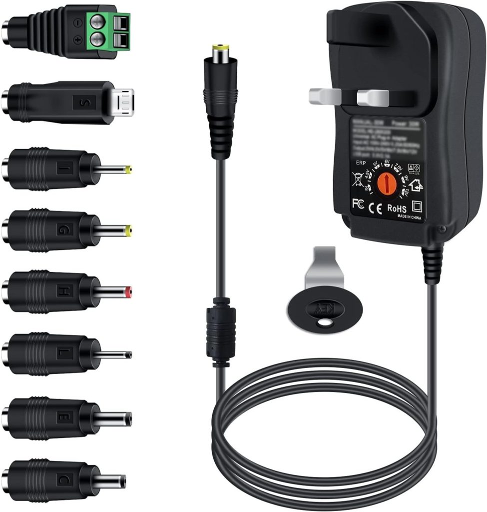 Dalugo 30W Universal AC/DC Power Adapter – 3V to 12V 2A with 8 Connector Tips