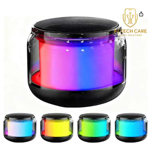 Portable Bluetooth Speaker with Round LED Light – USB Rechargeable 6 × 7cm