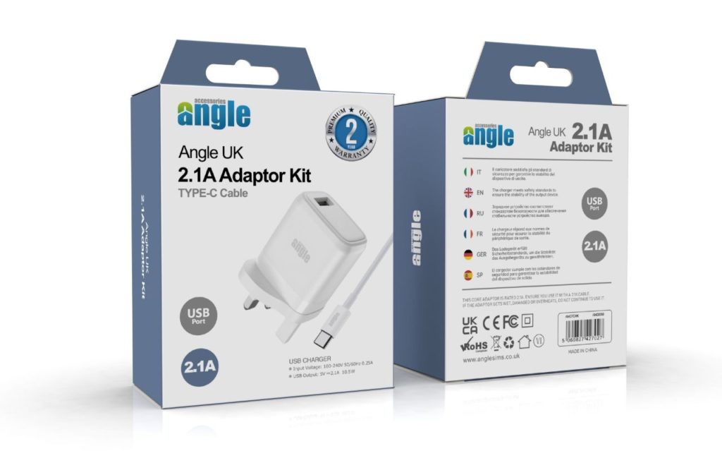 2.1A USB Mains Wall Charger Adaptor Kit with Type-C Cable – White