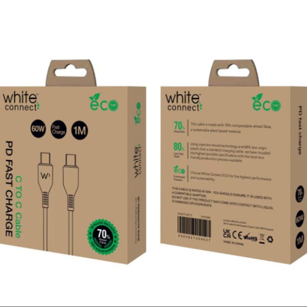 2x White USB-C to USB-C Cable 1m – 3A Fast Charging & Data Sync (2-Pack)