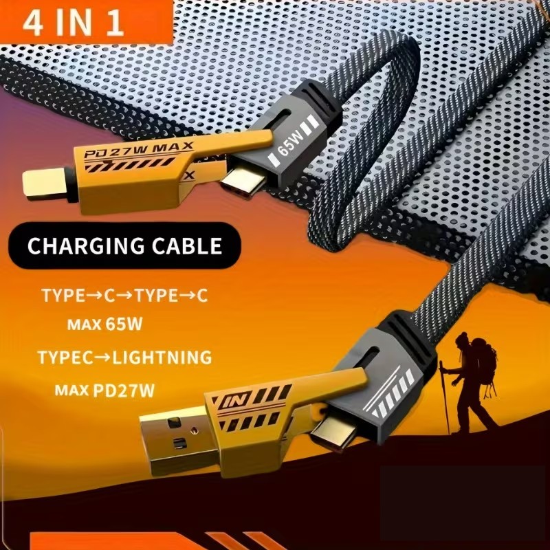 60W 4-in-1 USB-C Multi Charging & Data Cable with LED Light - Image 3