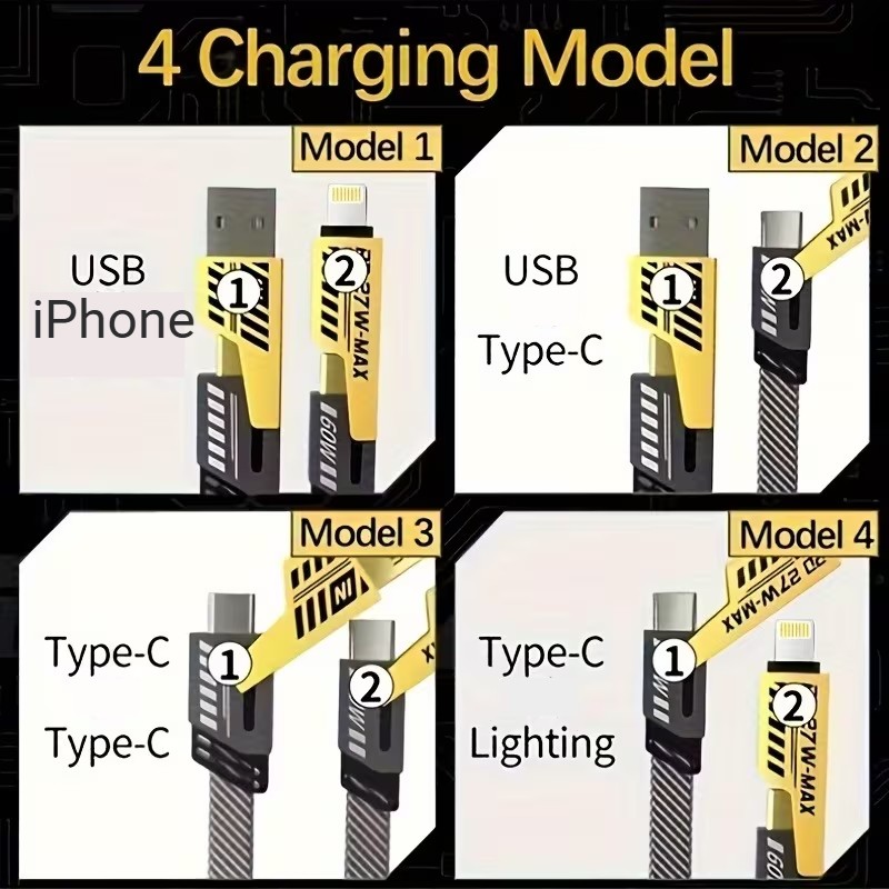 60W 4-in-1 USB-C Multi Charging & Data Cable with LED Light - Image 2
