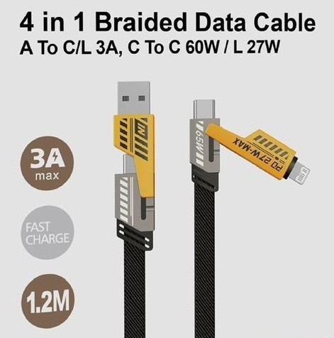 60W 4-in-1 USB-C Multi Charging & Data Cable with LED Light