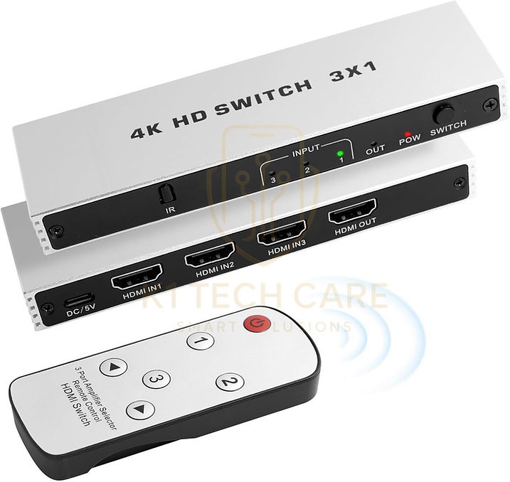 HDMI Switch 3 In 1 Out – 4K 60Hz HDR HDMI Switcher with Remote Control