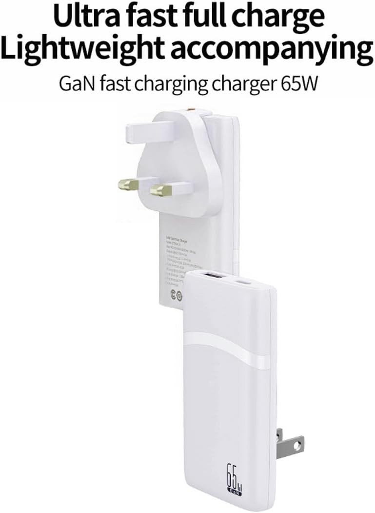 65W GaN 3-Port USB-C & USB-A Travel Charger with Removable UK Plug Adapter - Image 3