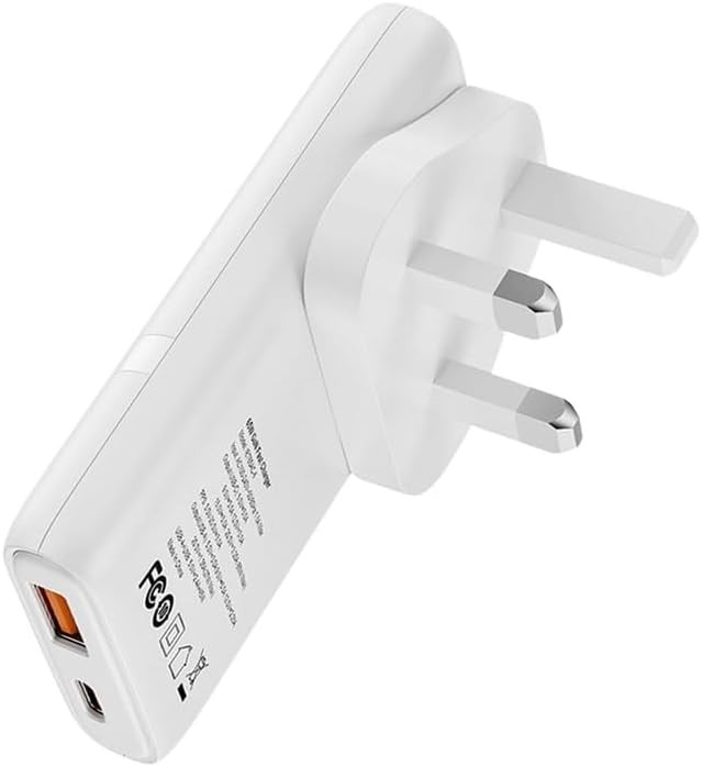 65W GaN 3-Port USB-C & USB-A Travel Charger with Removable UK Plug Adapter