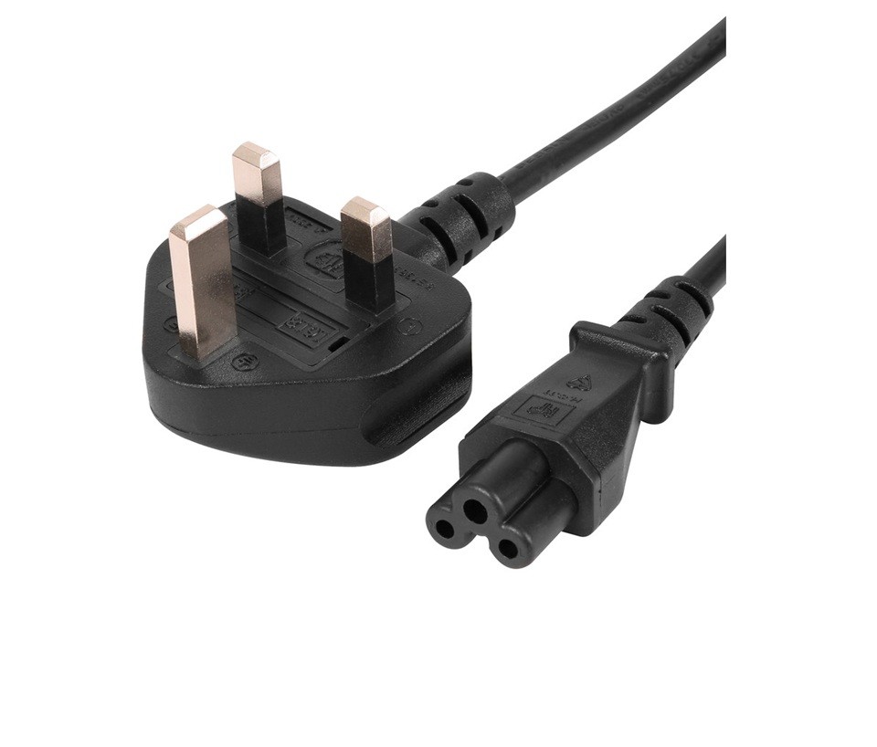 1m UK 3-Pin to Cloverleaf Power Cable – Black 3A Mains Lead