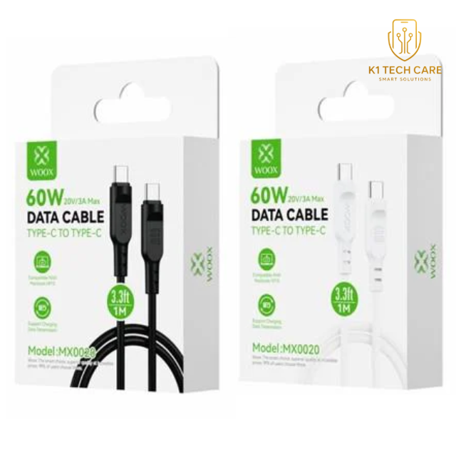 Woox 60W USB-C to USB-C Fast Charging & Data Cable – 1m, 2m or 3m PVC Lead