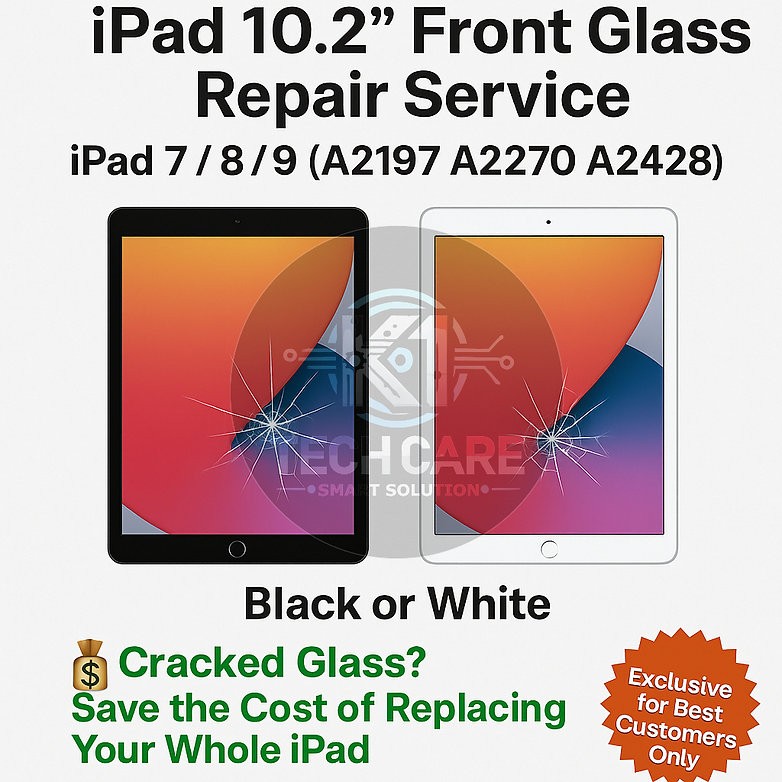 iPad 10.2" Replacement Front Glass Digitizer for iPad 7 / 8 / 9 – Black or White