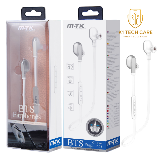 Chimi CT966 BL Magnetic Bluetooth Sports Earphones with Microphone & Camera Shutter – White