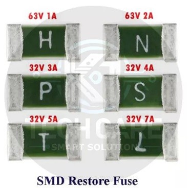 K1 Tech Care – 1206 SMD slow-blow PCB fuse available in 32V 3A Code P, 32V 4A Code S, 32V 5A Code T, 32V 7A Code L, 63V 1A Code H and 63V 2A Code N options for compatible electronics and motherboard repair.