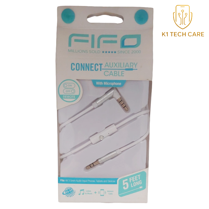 FIFO 5ft 3.5mm AUX Stereo Audio Cable – White Male-to-Male Lead
