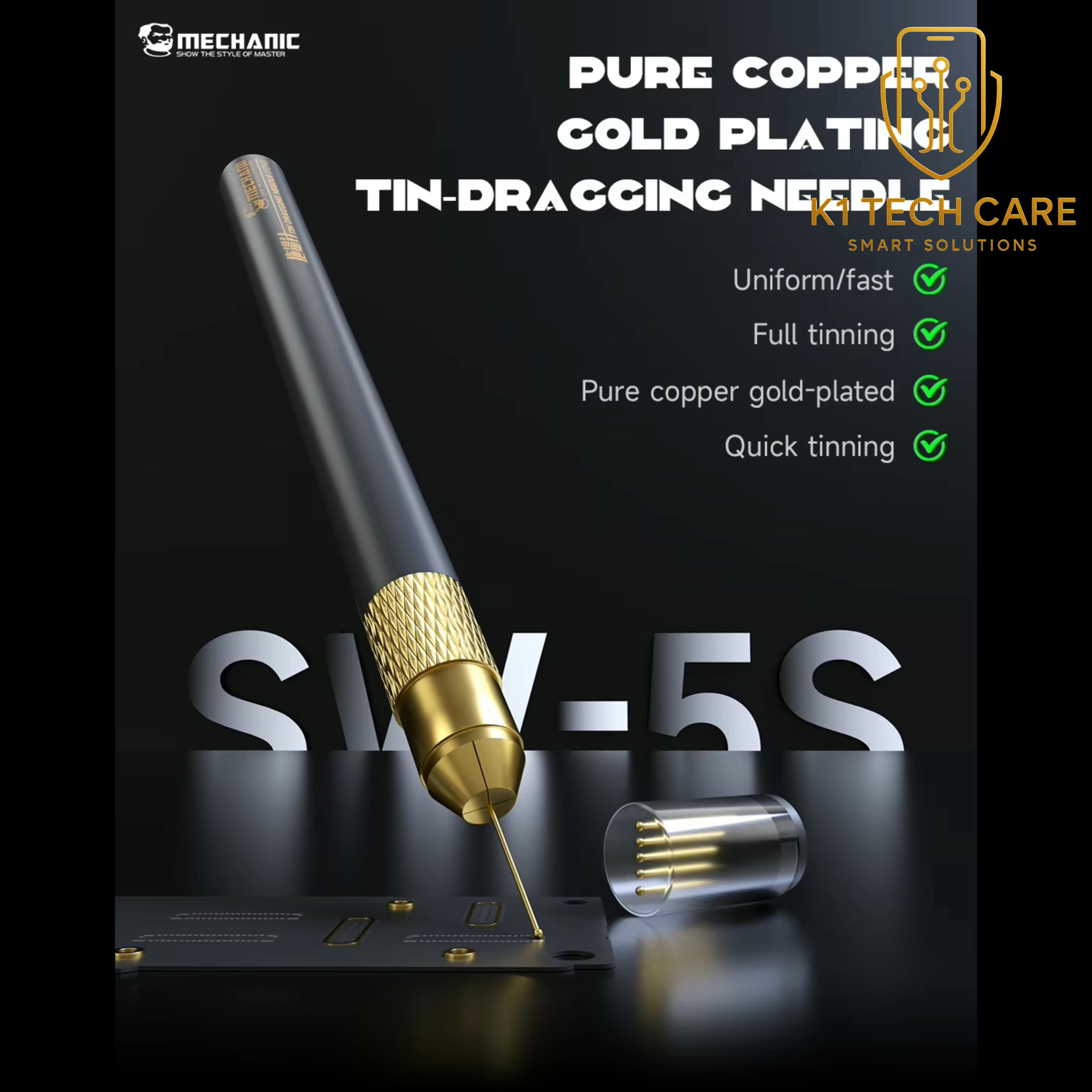 MECHANIC SW-5S Gold-Plated Tin Dragging Needle Set – FPC Reballing & PCB Soldering Tool - Image 6