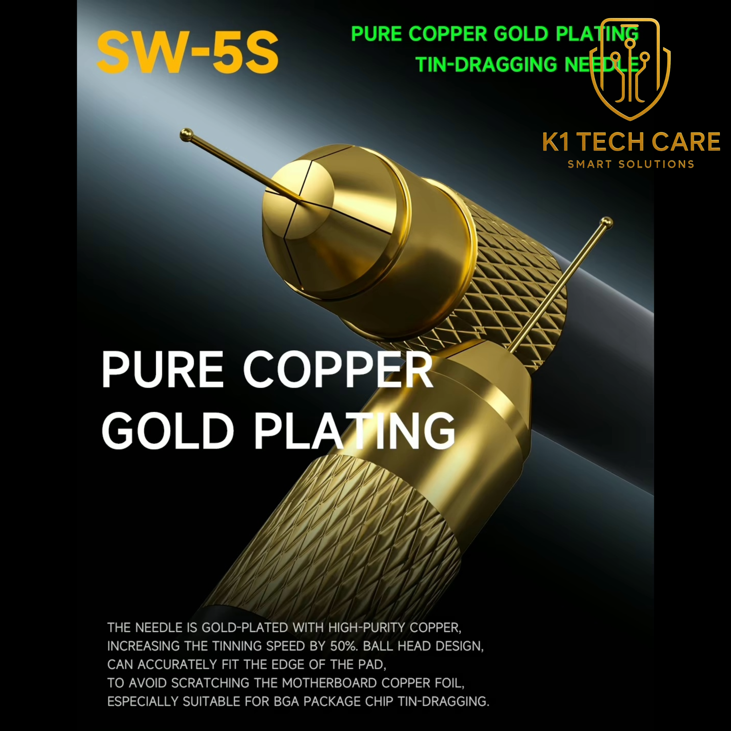 MECHANIC SW-5S Gold-Plated Tin Dragging Needle Set – FPC Reballing & PCB Soldering Tool - Image 5