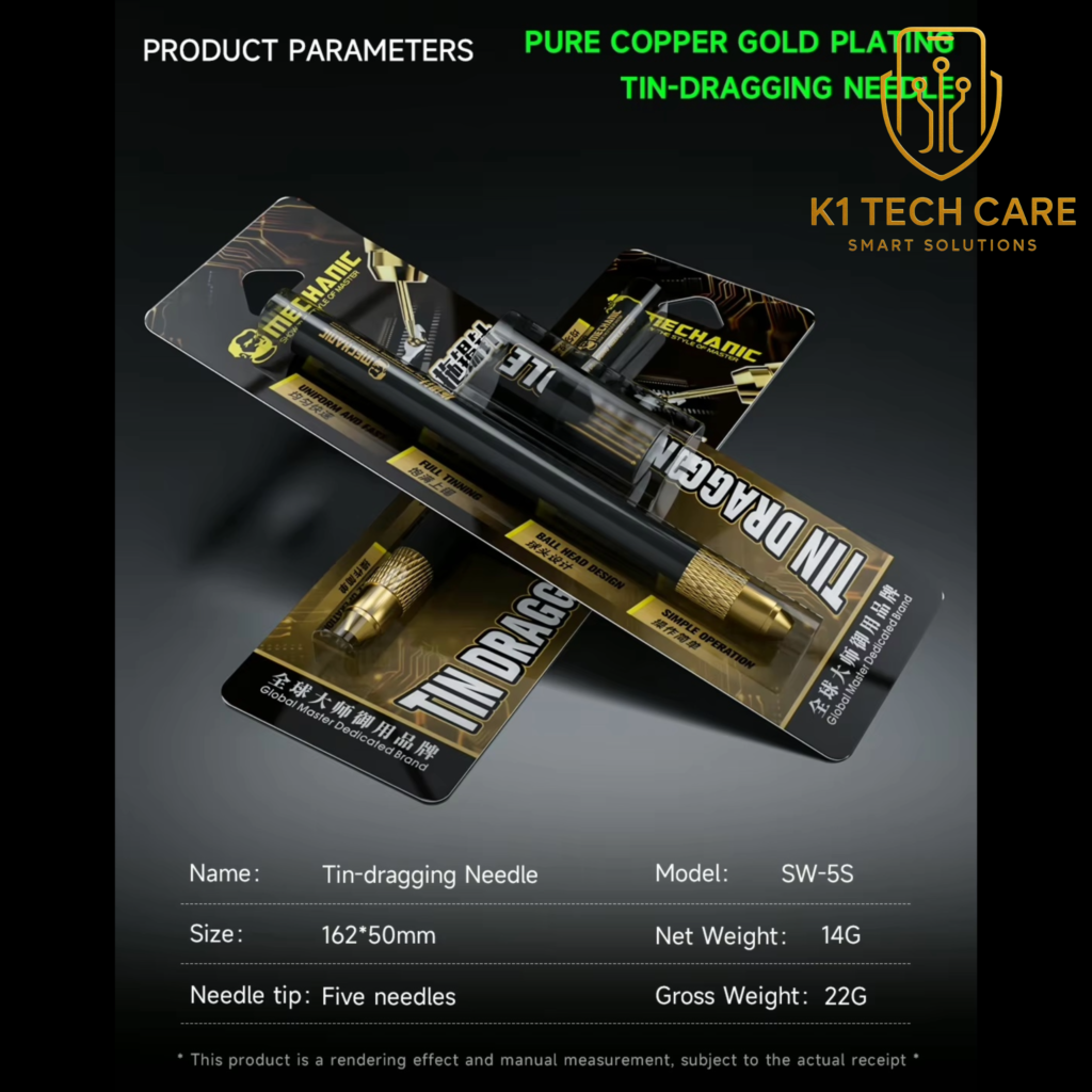 MECHANIC SW-5S Gold-Plated Tin Dragging Needle Set – FPC Reballing & PCB Soldering Tool