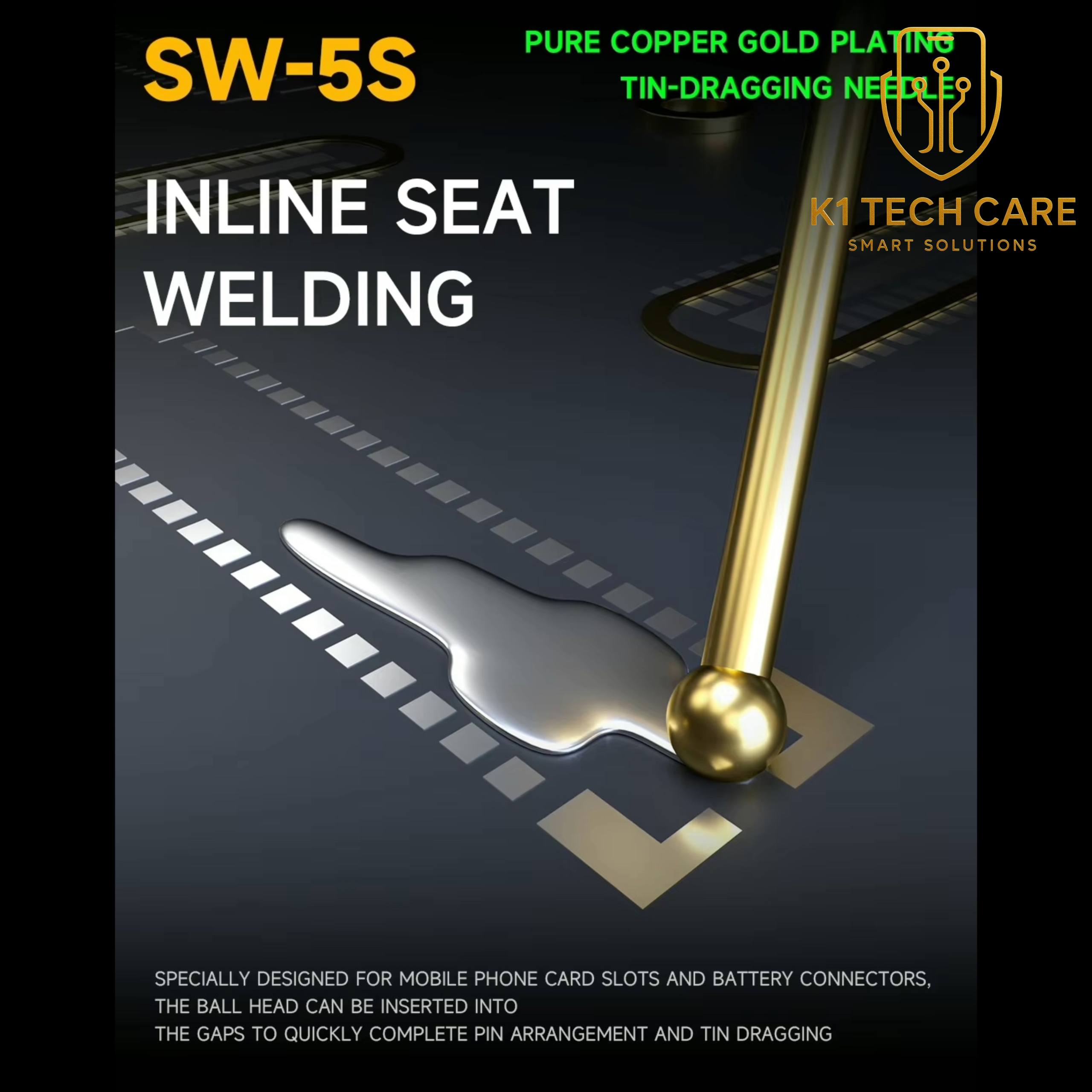 MECHANIC SW-5S Gold-Plated Tin Dragging Needle Set – FPC Reballing & PCB Soldering Tool - Image 4