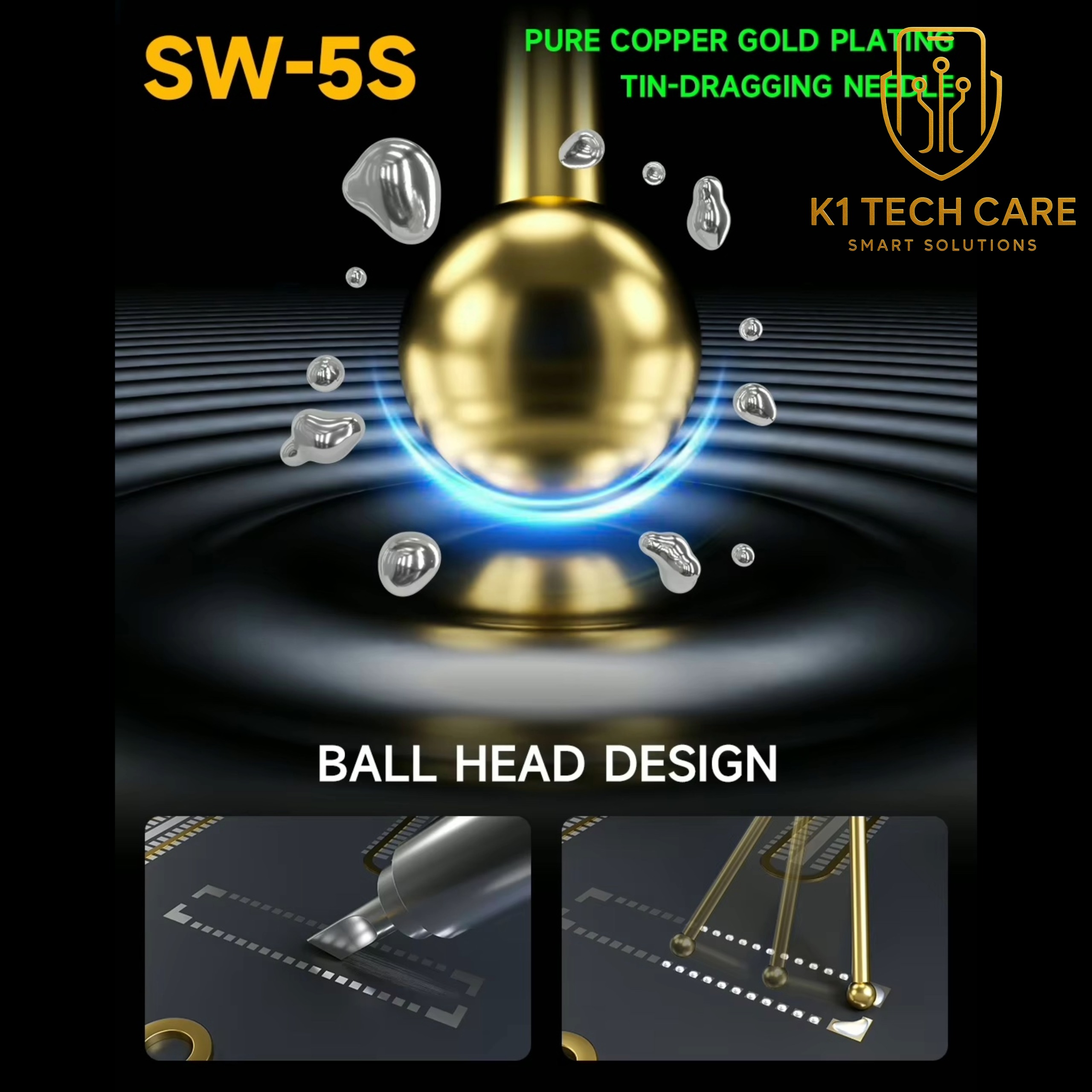 MECHANIC SW-5S Gold-Plated Tin Dragging Needle Set – FPC Reballing & PCB Soldering Tool - Image 3