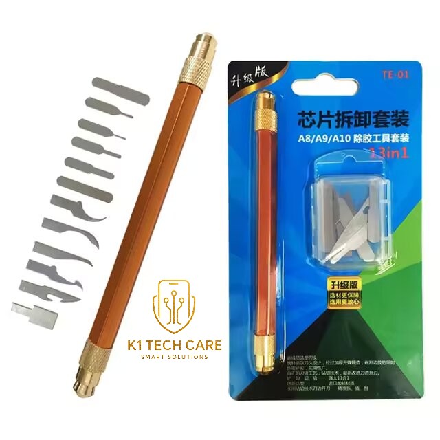 23-Piece IC Chip & iPhone Back Glass Removal Blade Kit – Metal Handle, Thin Blades & No.17 Blades