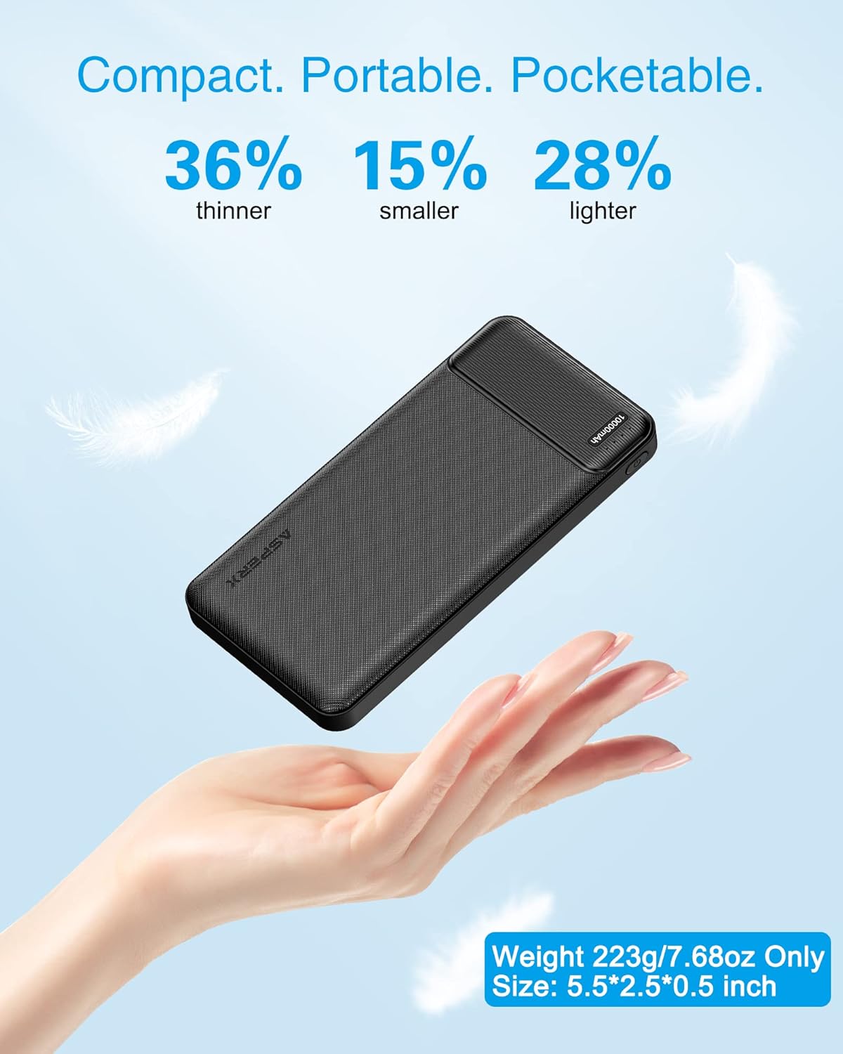 AsperX HYG003 10,000mAh Slim Power Bank – USB-C & Dual USB-A Portable Charger - Image 3