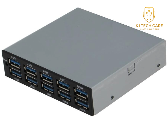 SEDNA 10-Port USB 3.0 Front Panel Hub – 3.5" PC Bay Expansion with 20-Pin Adapter - Image 2